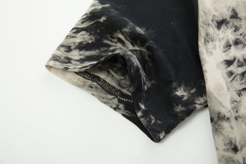 KLIEGOU Mens Hip Hop Tie-Dyed Hipster Curve Hem T Shirt(1803ZR Black XL) - Image 4